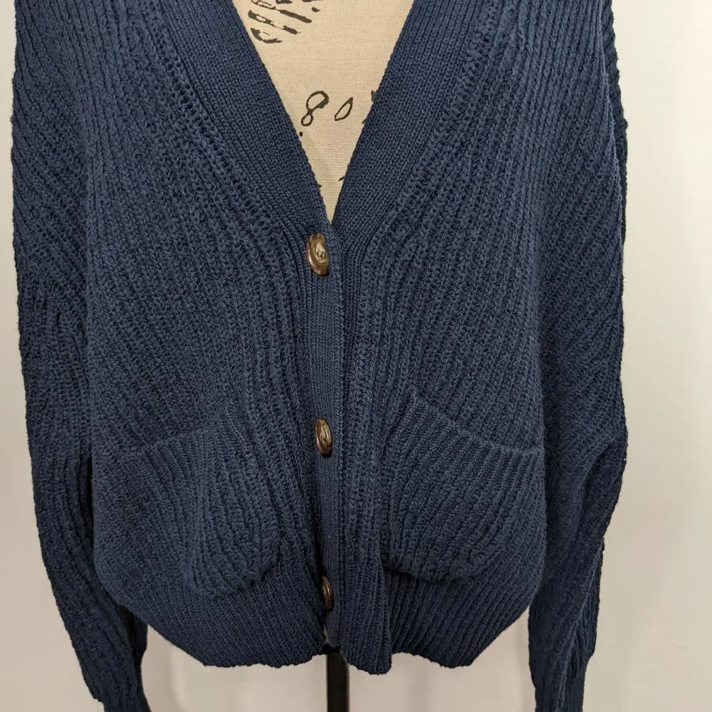 NWT J. Crew Cropped Patch Pocket Beach Cardigan Sweater Navy Size 2XL AY828